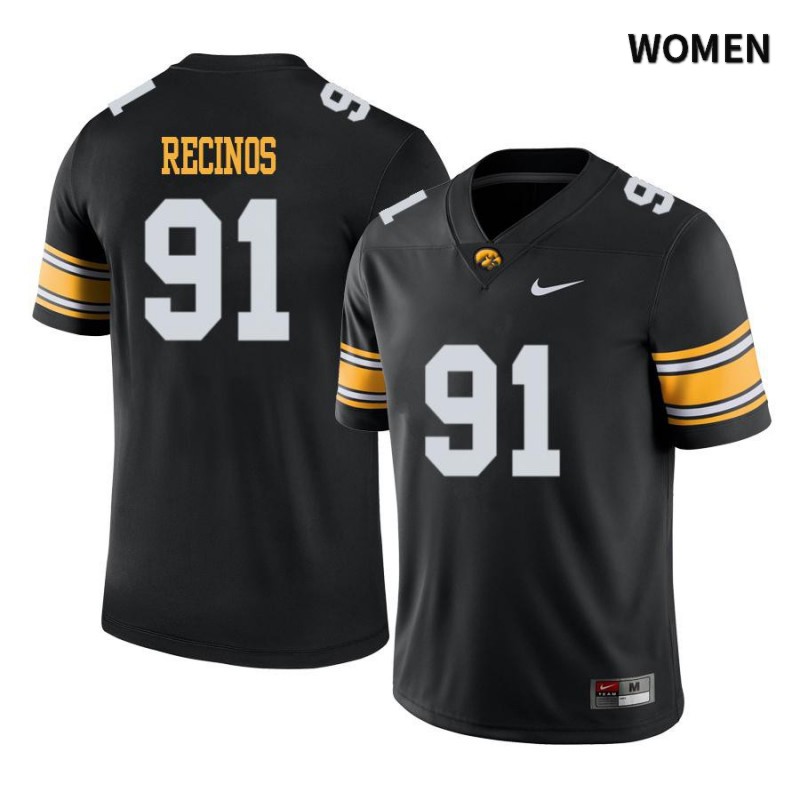 Women's Iowa Hawkeyes NCAA #91 Miguel Recinos Black Authentic Nike Alumni Stitched College Football Jersey ET34H22RJ